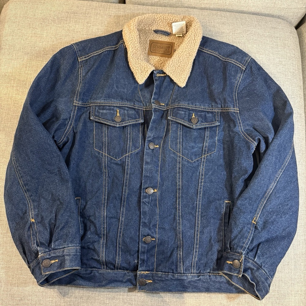 CE Schmidt Denim Chore Coat Mens 2XL Field Jean Jacket Workwear Ranch Sherpa
